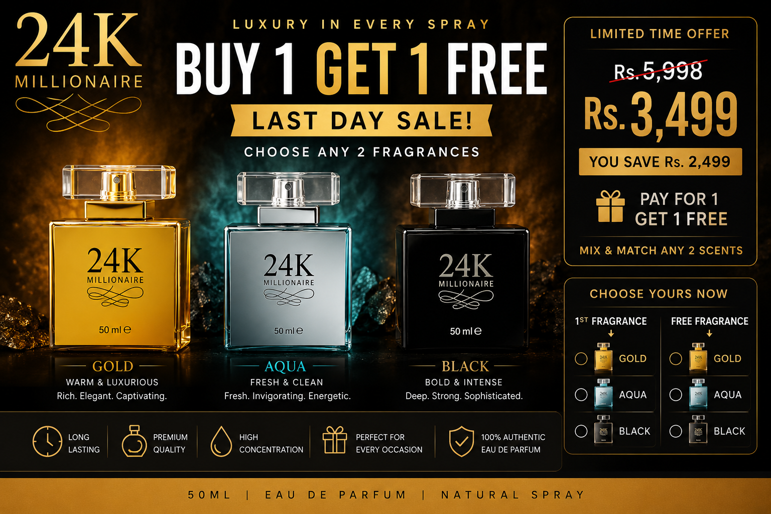 24K Luxury Perfume – Buy 1 Get 1 Free | Last Day Sale | Long Lasting Fragrance